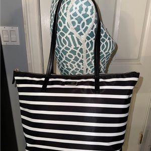 Kate Spade Black and White stripe nylon bag/tote with dust bag